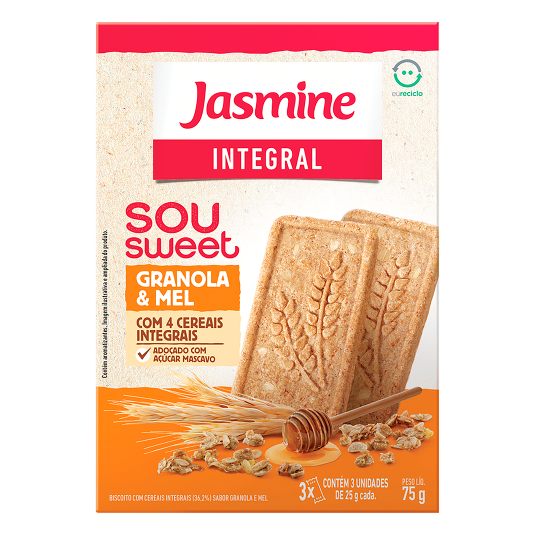Biscoito Integral Granola e Mel Sou Sweet Jasmine Caixa 75g