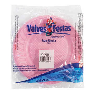 Prato Plástico Rosa Valves Festas 15cm C/10 Unidades
