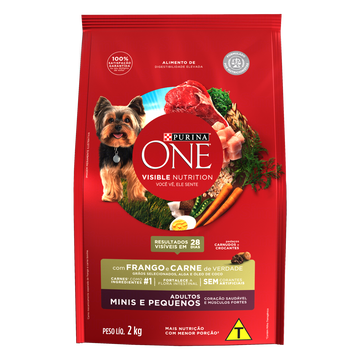 Alimento para Cães Adultos Raças Minis e Pequenas Frango e Carne Purina One Visible Nutrition Pacote 2kg