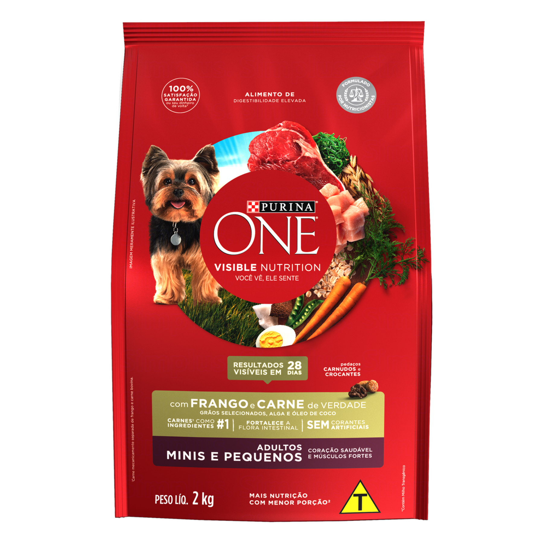 Alimento para Cães Adultos Raças Minis e Pequenas Frango e Carne Purina One Visible Nutrition Pacote 2kg