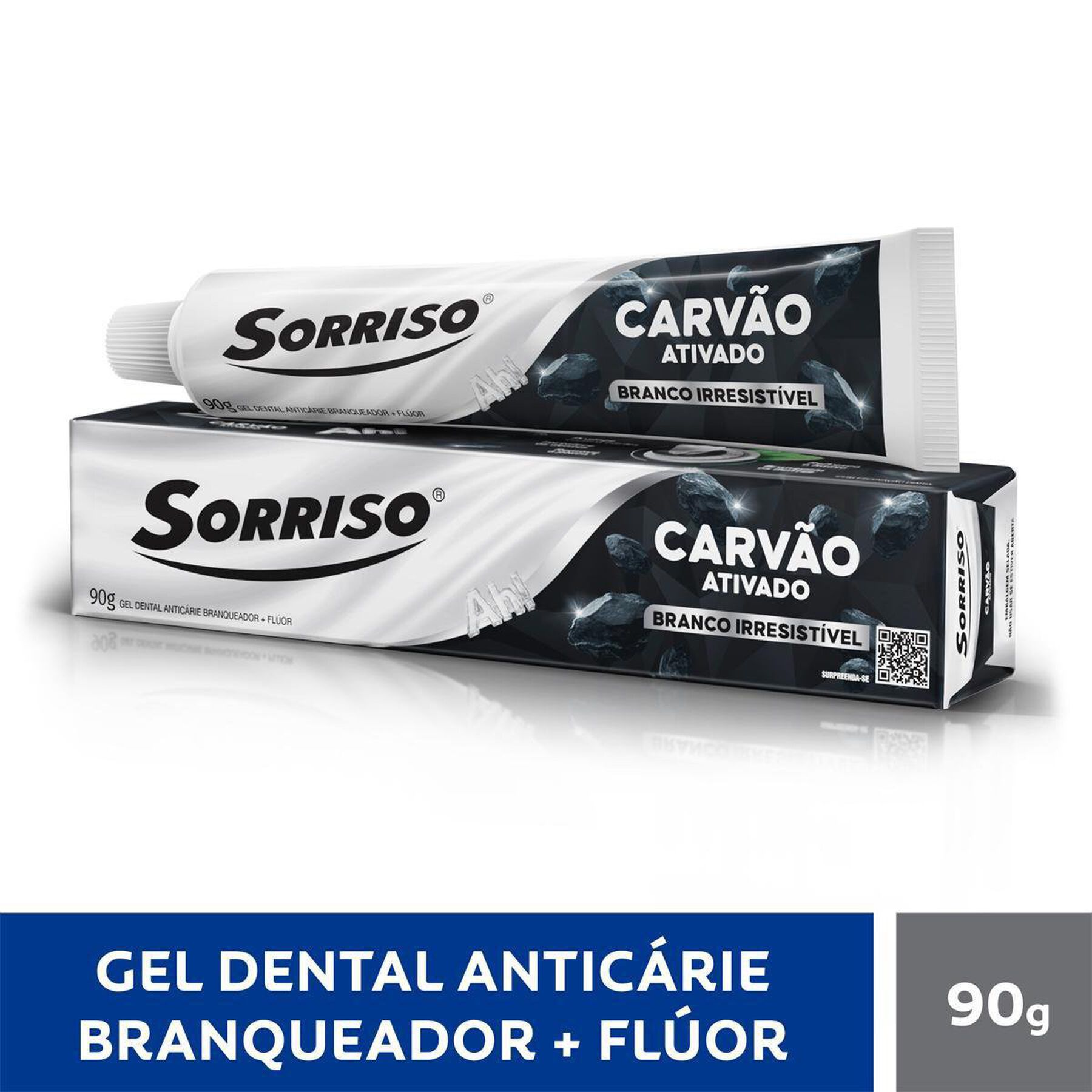 Gel Dental Anticárie Branqueador Carvão Ativado Sorriso Caixa 90g