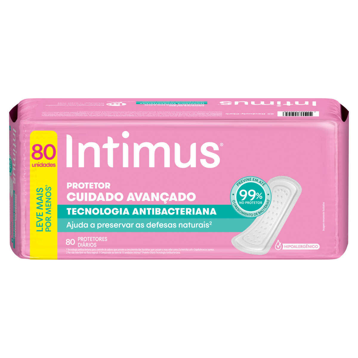 Protetor Di&aacute;rio sem Abas Intimus Cuidado Avan&ccedil;ado Pacote C/80 Unidades Leve Mais Pague Menos