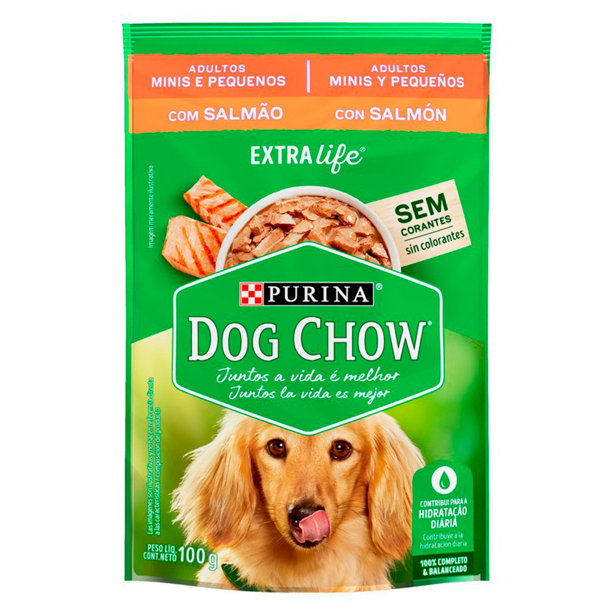 Alimento para C&atilde;es Adultos Mini e Pequenos Salm&atilde;o Purina Dog Chow Extra Life Sach&ecirc; 100g