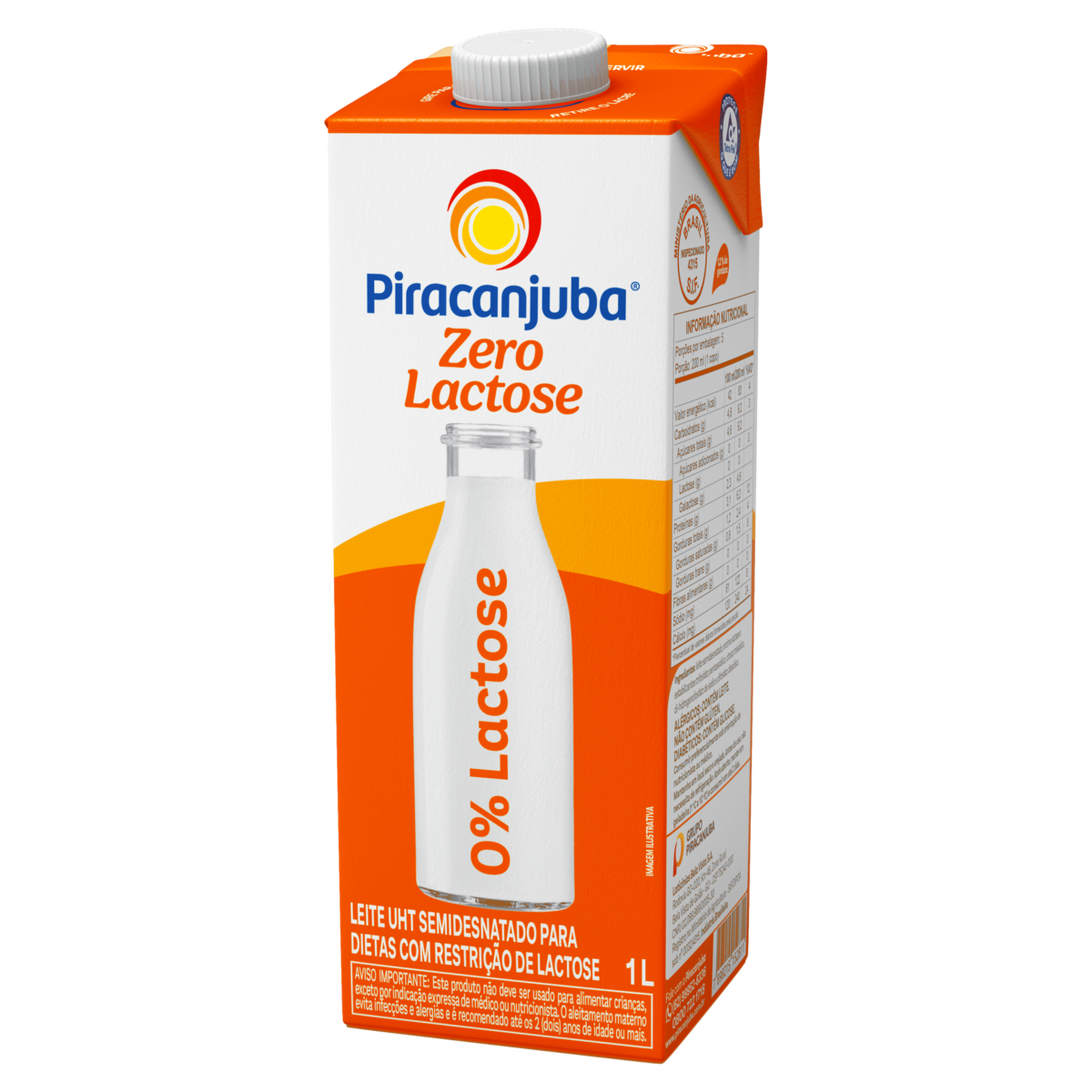 Leite UHT Semidesnatado Zero Lactose Piracanjuba Caixa com Tampa 1l