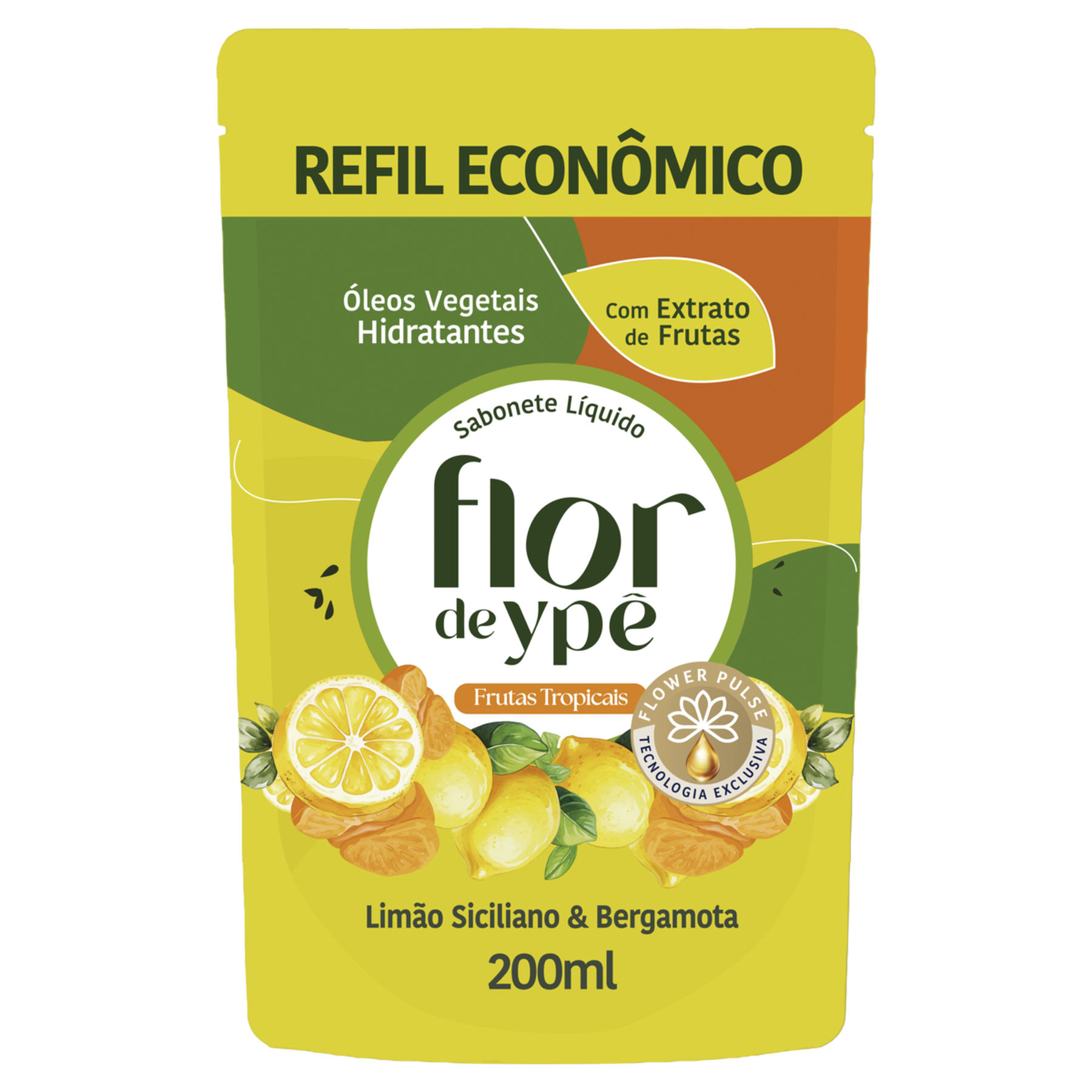 Sabonete L&iacute;quido Lim&atilde;o Siciliano e Bergamota Flor de Yp&ecirc; Sach&ecirc; 200ml