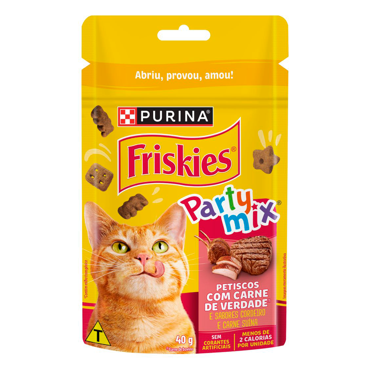 Petisco para Gatos com Carne, Cordeiro e Su&iacute;na Friskies Party Mix Purina Pouch 40g