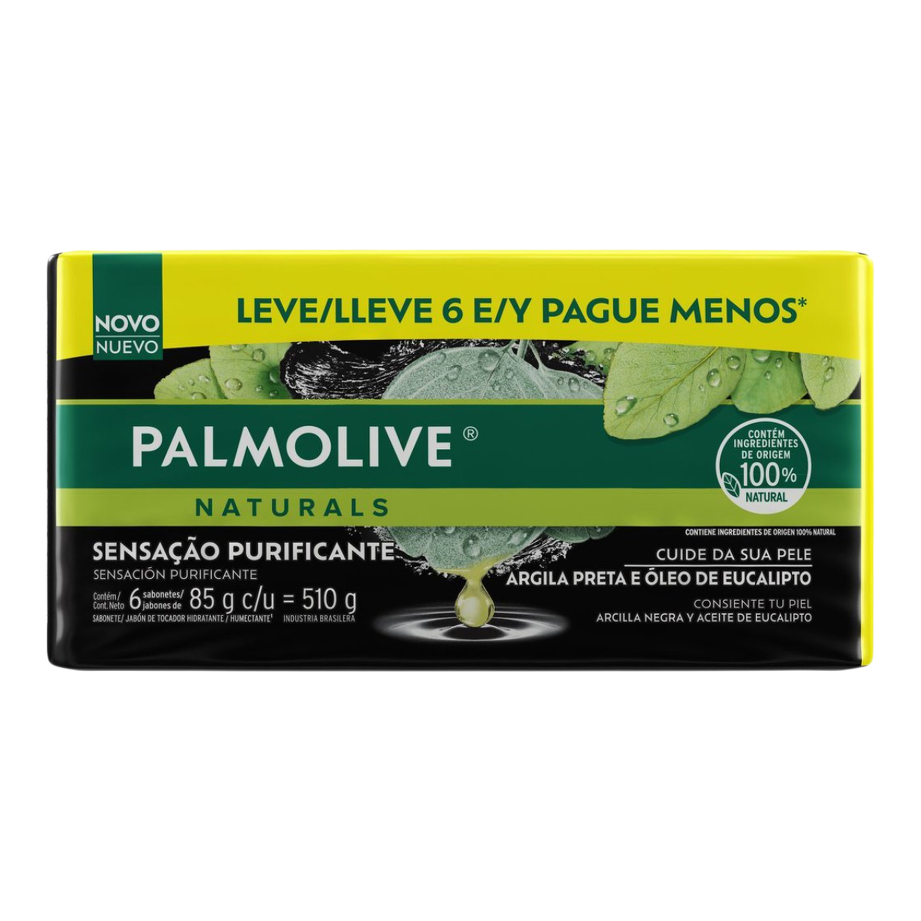 Pack Sabonete Barra Palmolive Naturals Sensa&ccedil;&atilde;o Purificante Envolt&oacute;rio 510g 6 Unidades 85g Cada