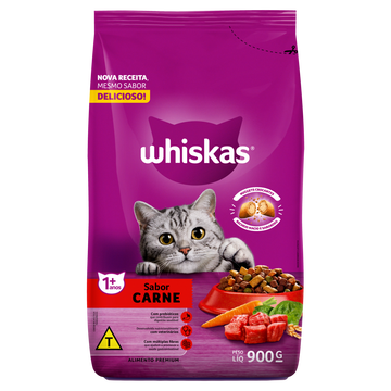 Alimento para Gatos Adultos 1+ Carne Whiskas Pacote 900g