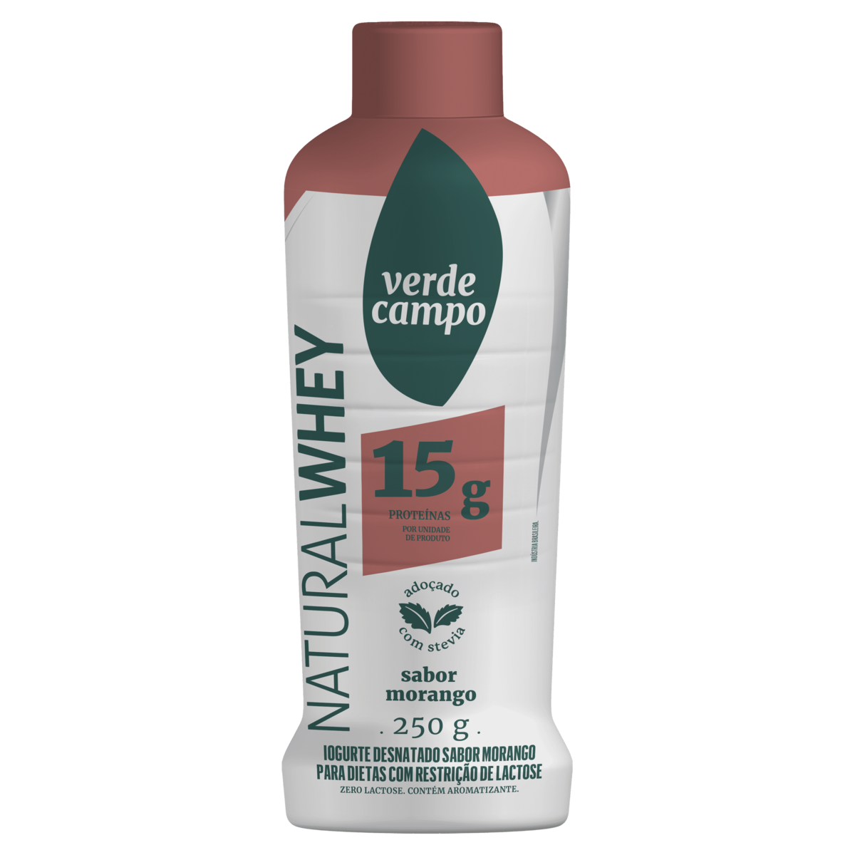 Iogurte Desnatado Morango Zero Lactose Verde Campo Natural Whey 15g de Prote&iacute;na Frasco 250g
