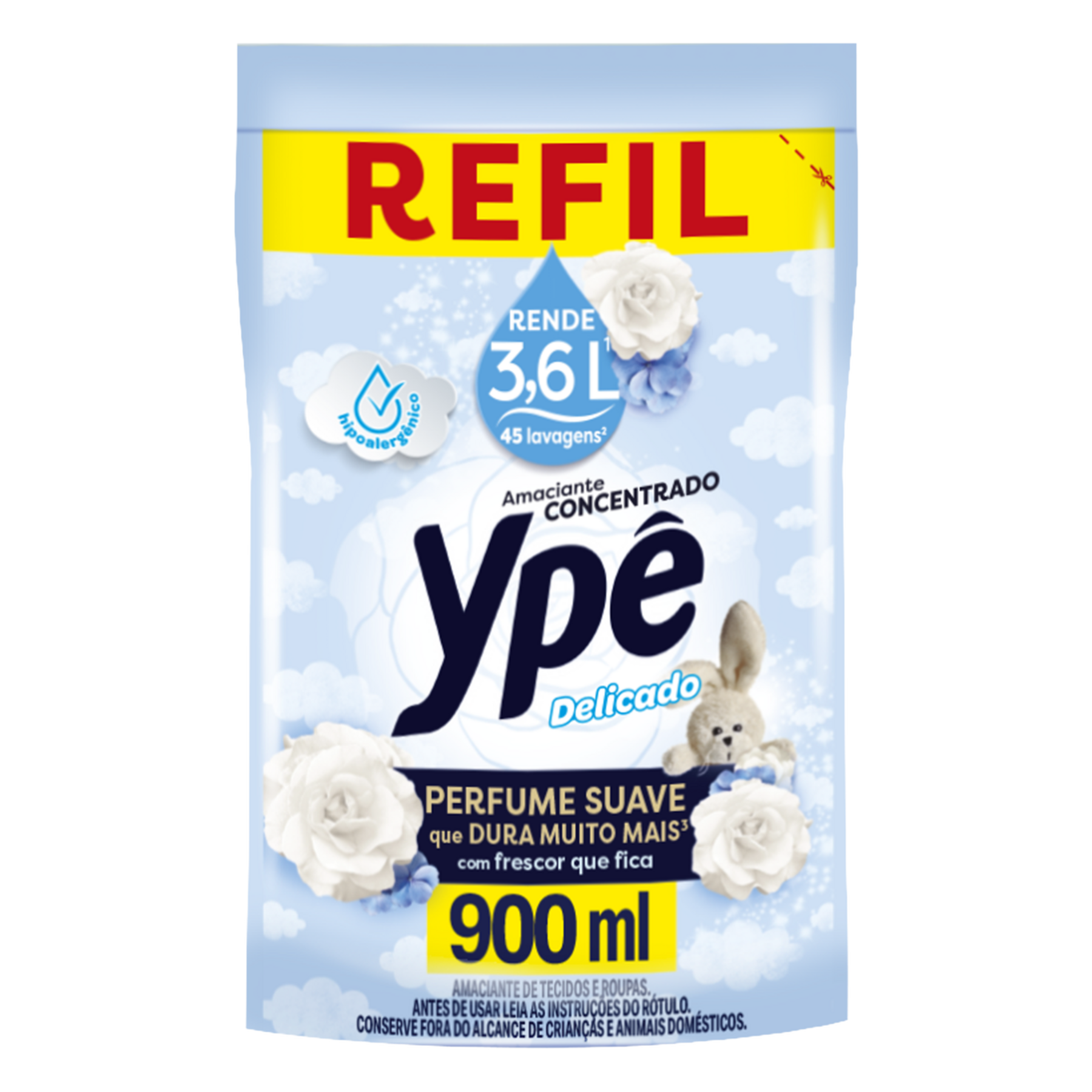 Amaciante de Roupa Concentrado Delicado Yp&ecirc; Sach&ecirc; 900ml Refil