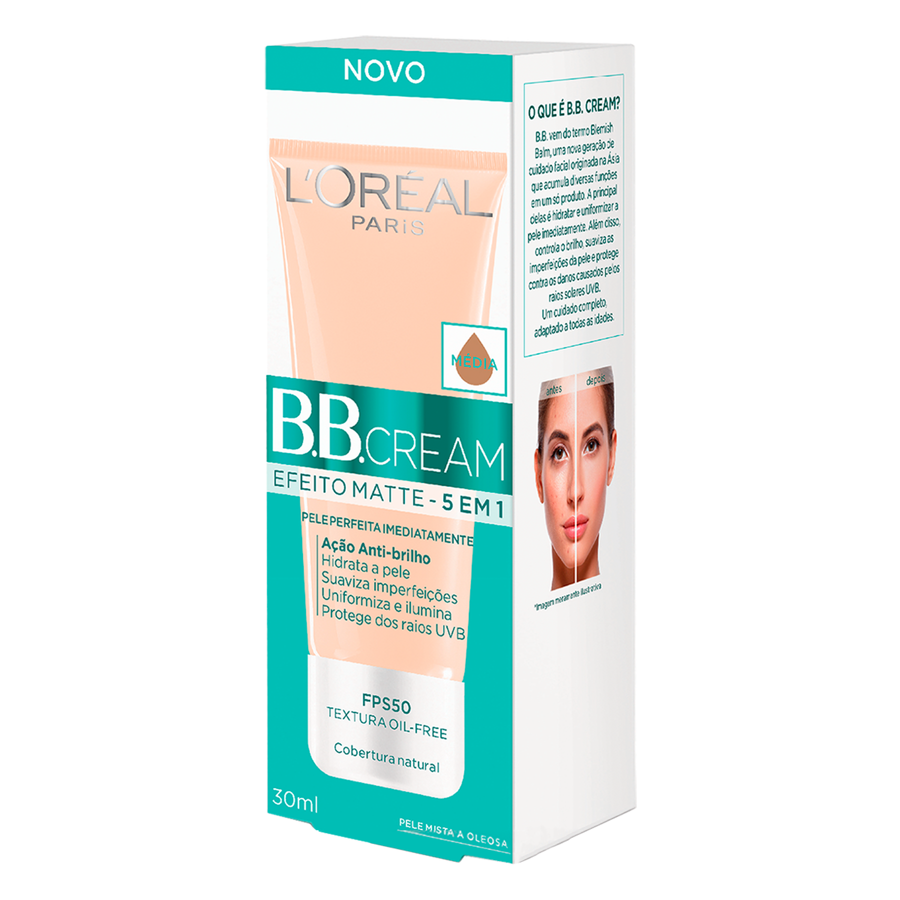 BB Cream Efeito Matte 5 em 1 FPS50 M&eacute;dia L'or&eacute;al Paris 30ml