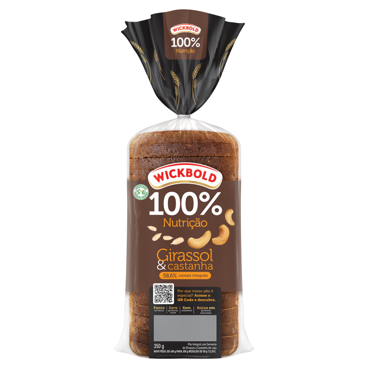 P&atilde;o de Forma Integral Girassol e Castanha Wickbold Pacote 400g