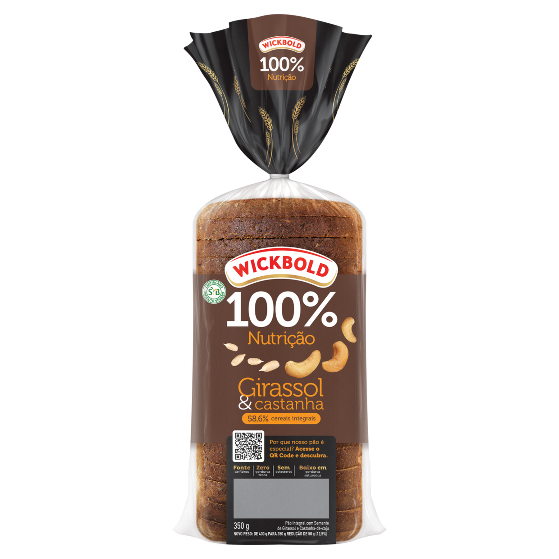 Pão de Forma Integral Girassol e Castanha Wickbold Pacote 400g