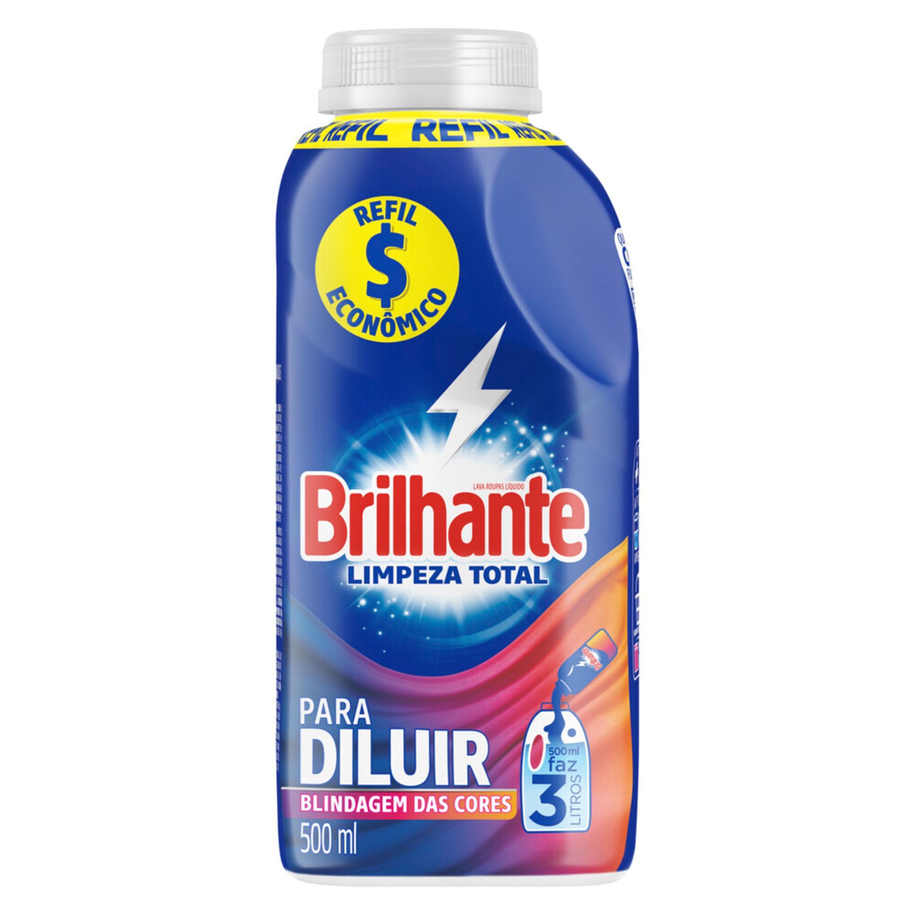 Sab&atilde;o L&iacute;quido Lava Roupas Brilhante Limpeza Total para Diluir 500ml&nbsp;