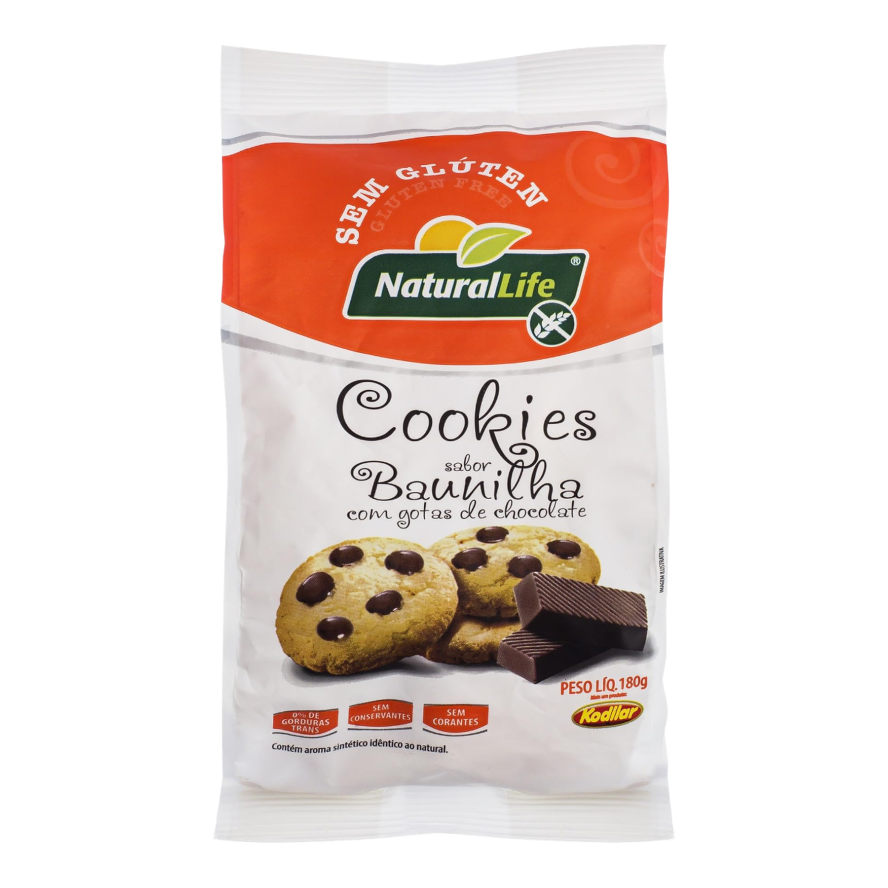 Cookies Baunilha com Gotas Chocolate sem Gl&uacute;ten Kodilar Natural Life Pacote 180g
