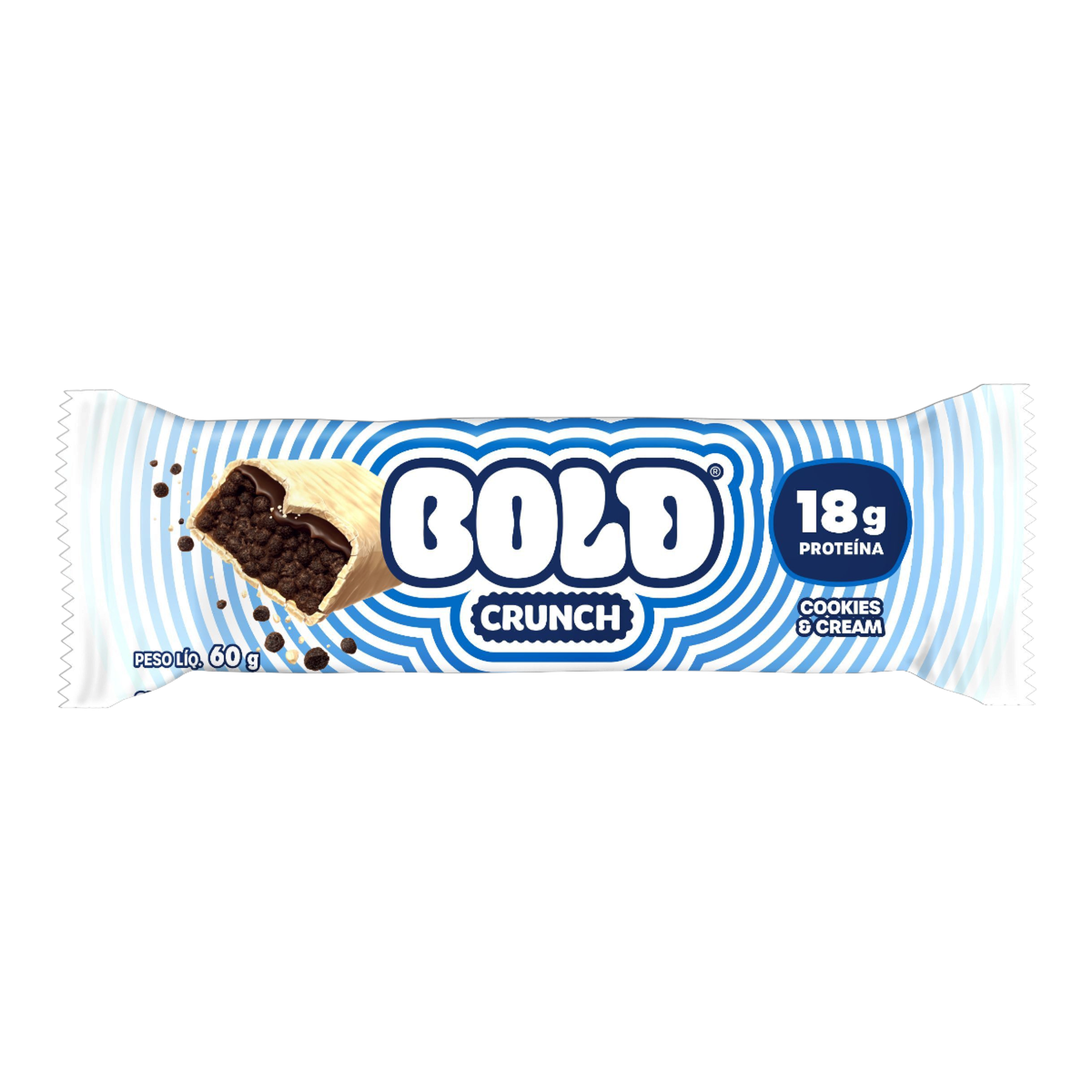 Barra Prote&iacute;na Cookies & Cream Bold Crunch Pacote 60g