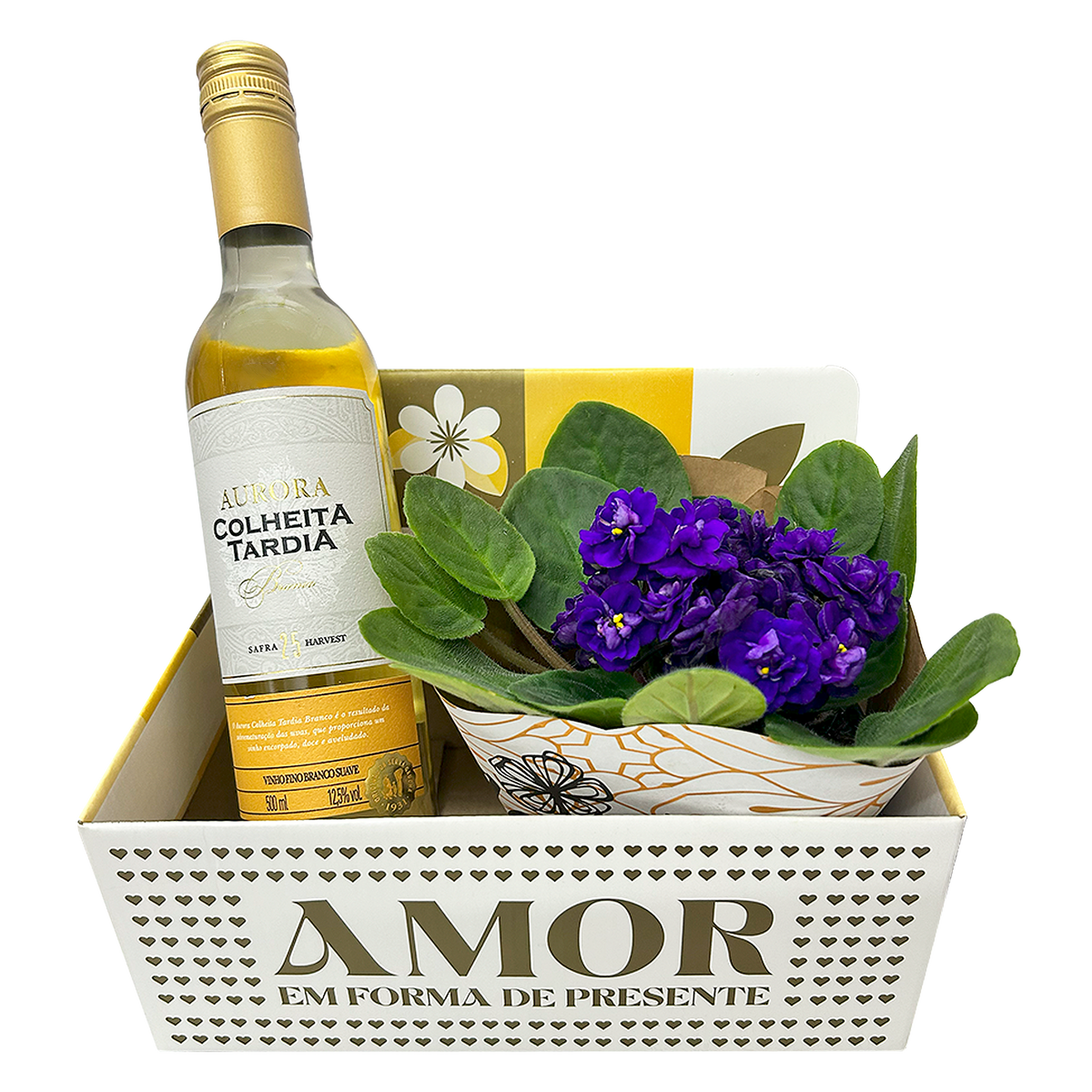 Kit Violeta Pote 11 Sortida + Vinho Branco Suave Colheita Tardia Aurora Garrafa 500ml