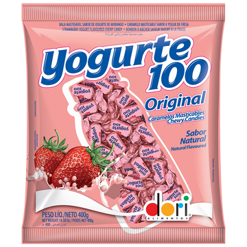 Bala Mastigável Iogurte de Morango Original Yogurte 100 Dori 400g