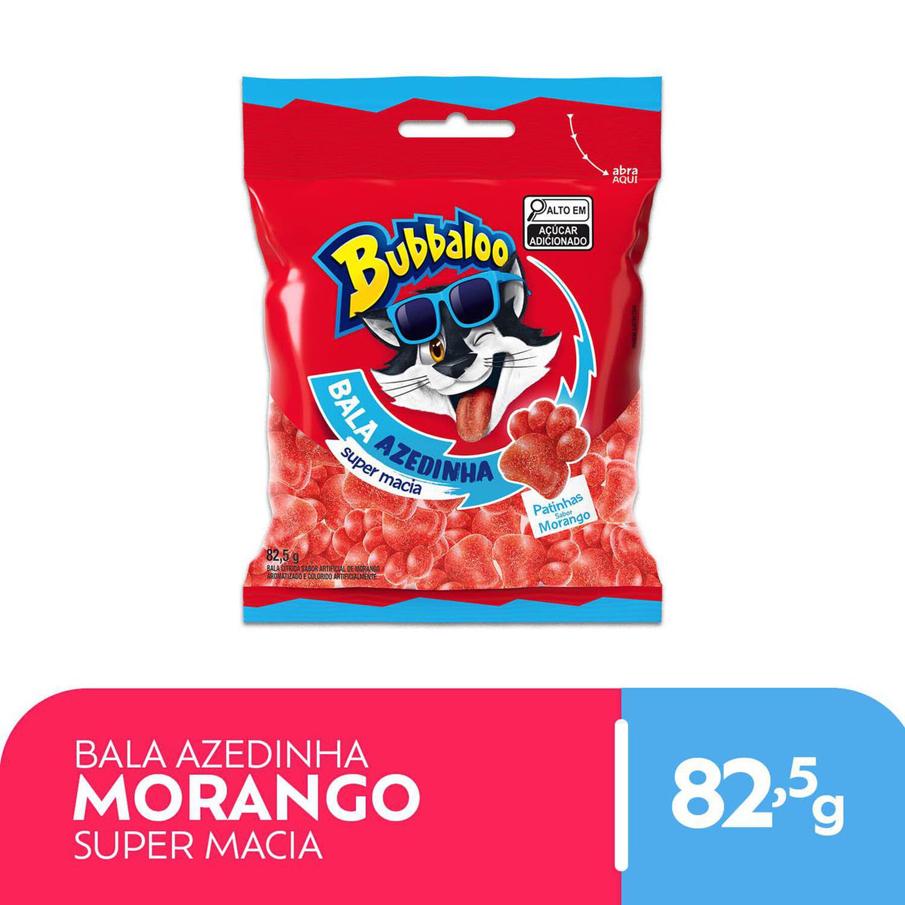 Bala Azedinha Morango Patinhas Bubbaloo Pacote 82,5g