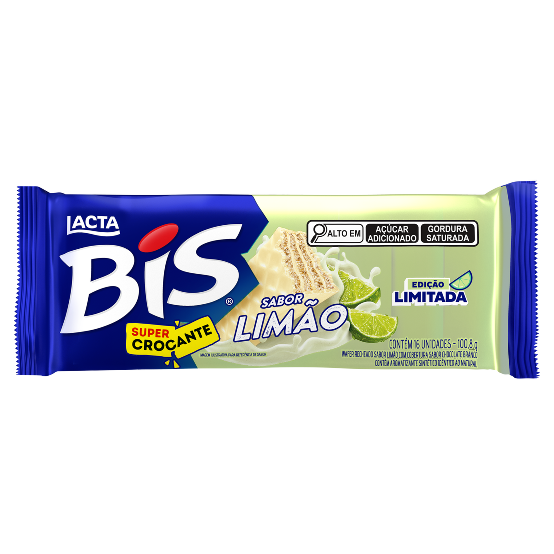 Wafer Recheio Limão Cobertura Chocolate Branco Bis Lacta Pacote 100,8g