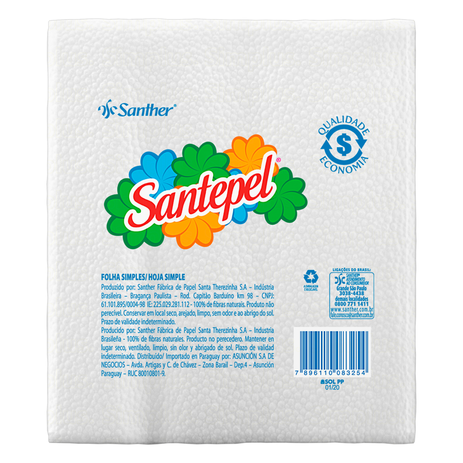 Guardanapo de Papel Santepel Branco Peq 50
