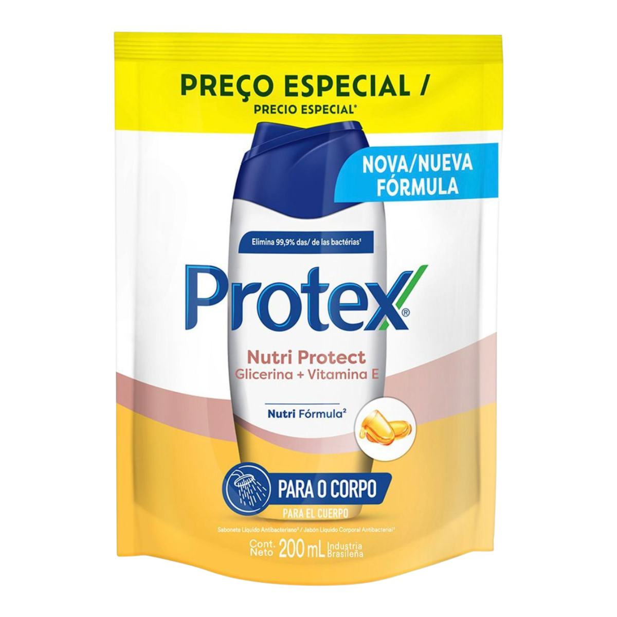 Sabonete L&iacute;quido Antibacteriano Glicerina + Vitamina E Protex Nutri Protect Sach&ecirc; 200ml Refil Pre&ccedil;o Especial