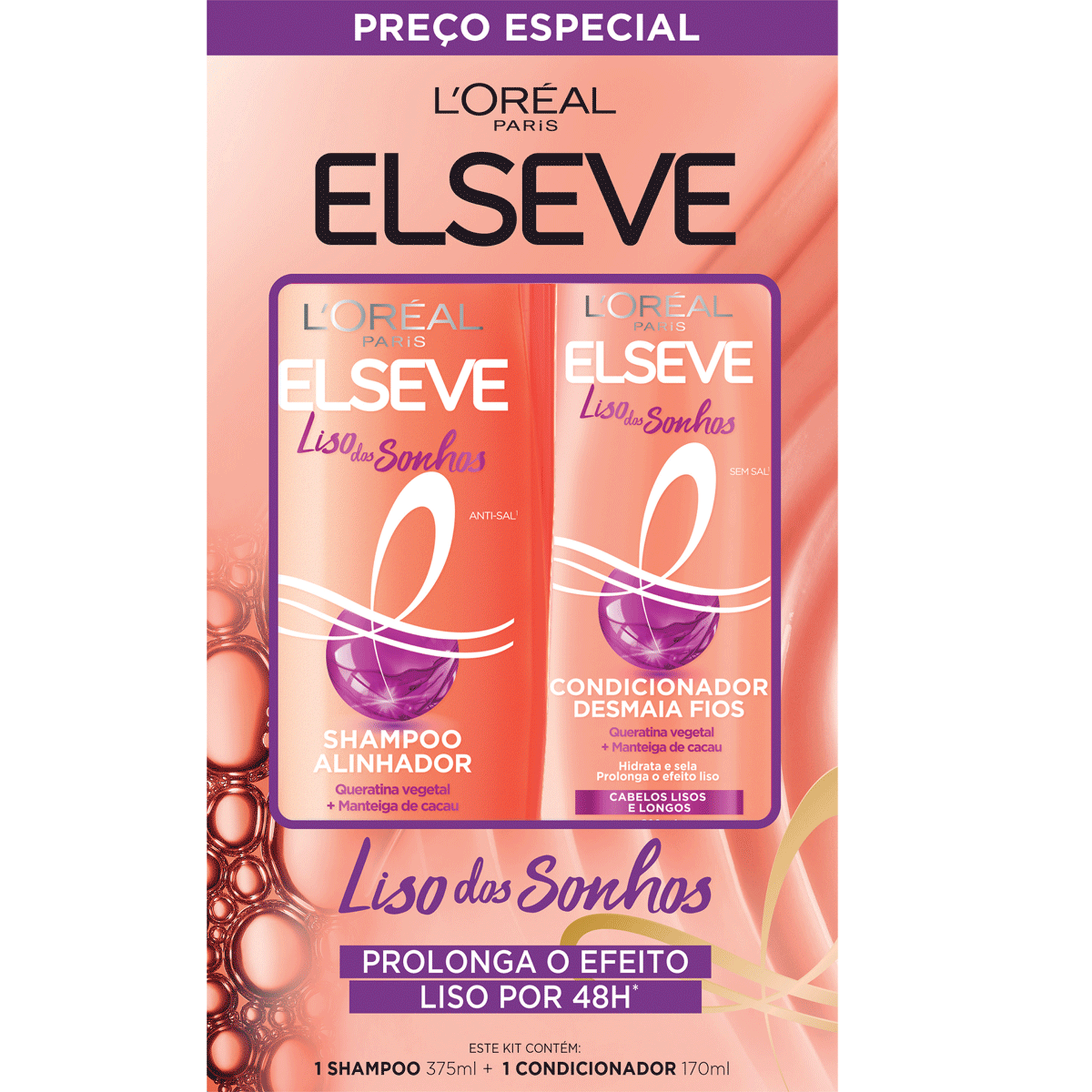 Shampoo Alinhador 375ml + Condicionador Desmaia Fios 170ml Liso dos Sonhos Elseve L'Oréal Paris