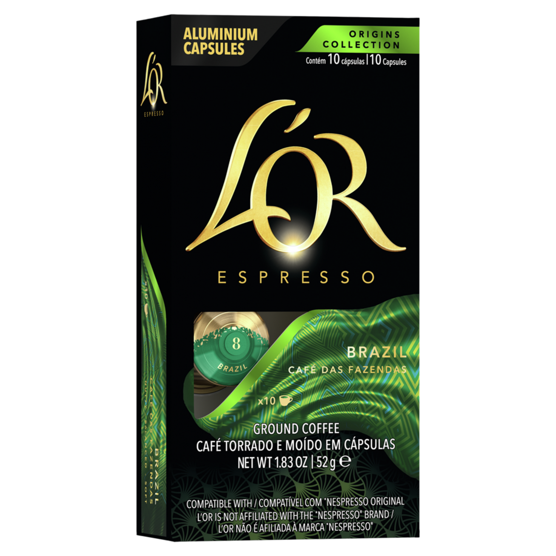 Caf&eacute; em C&aacute;psula Torrado e Mo&iacute;do Espresso Brazil L'or Origins Collection Caixa 52g 10 Unidades
