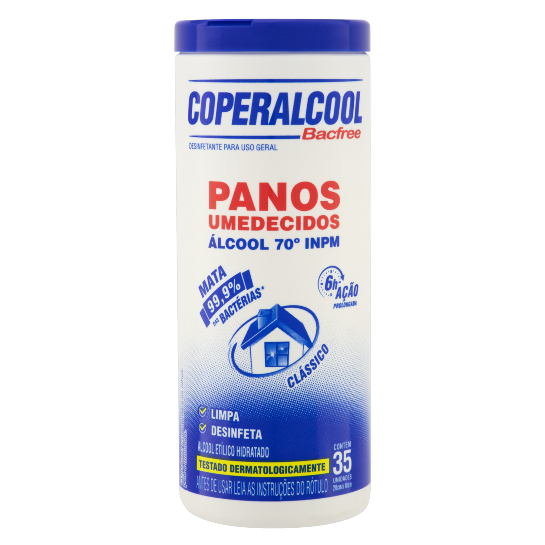 Pano Umedecido Álcool 70° INPM Clássico Coperalcool Bacfree 20cm x 18cm 35 Unidades