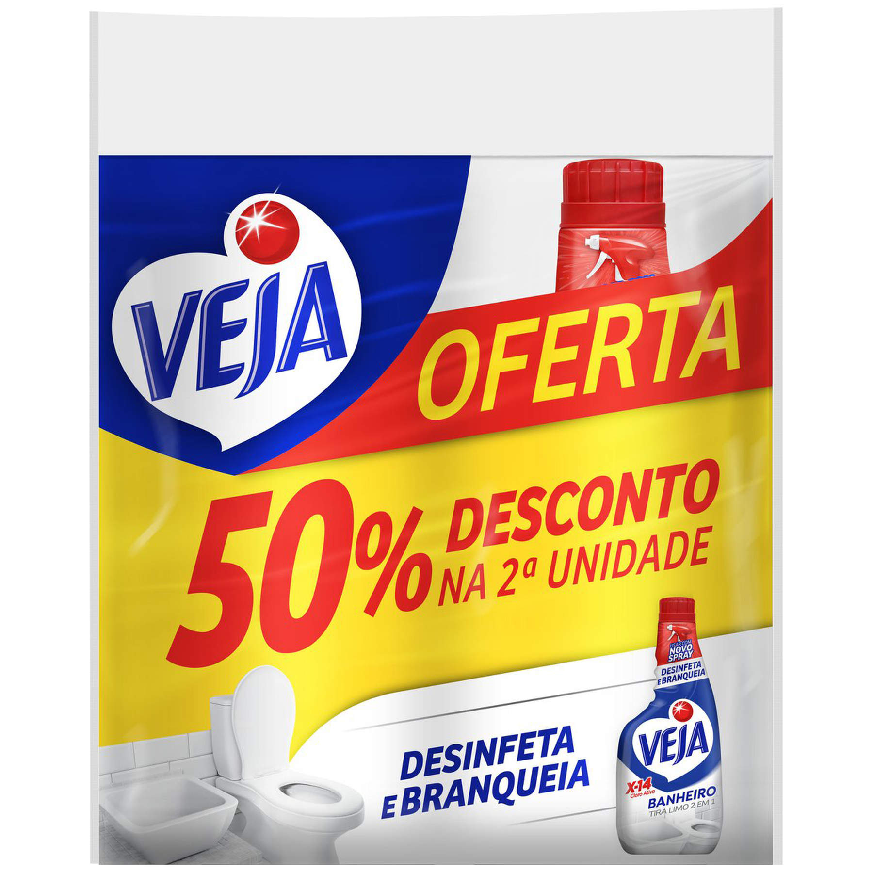 Desinfetante Banheiro Branqueador Tira Limo X-14 Veja Frasco 500ml C/2 Unidades