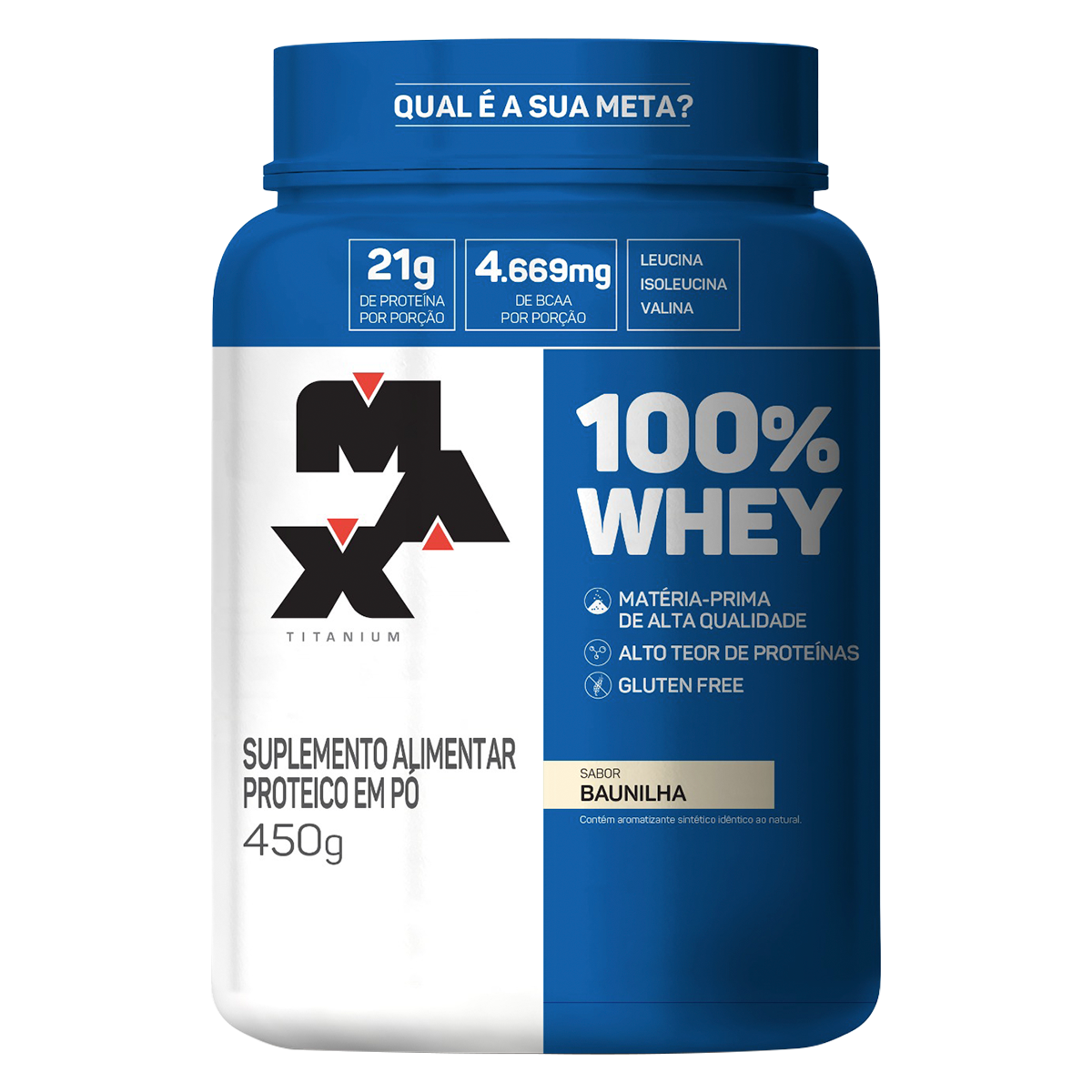 Suplemento Alimentar em P&oacute; 100% Whey Baunilha Max Titanium Pote 450g
