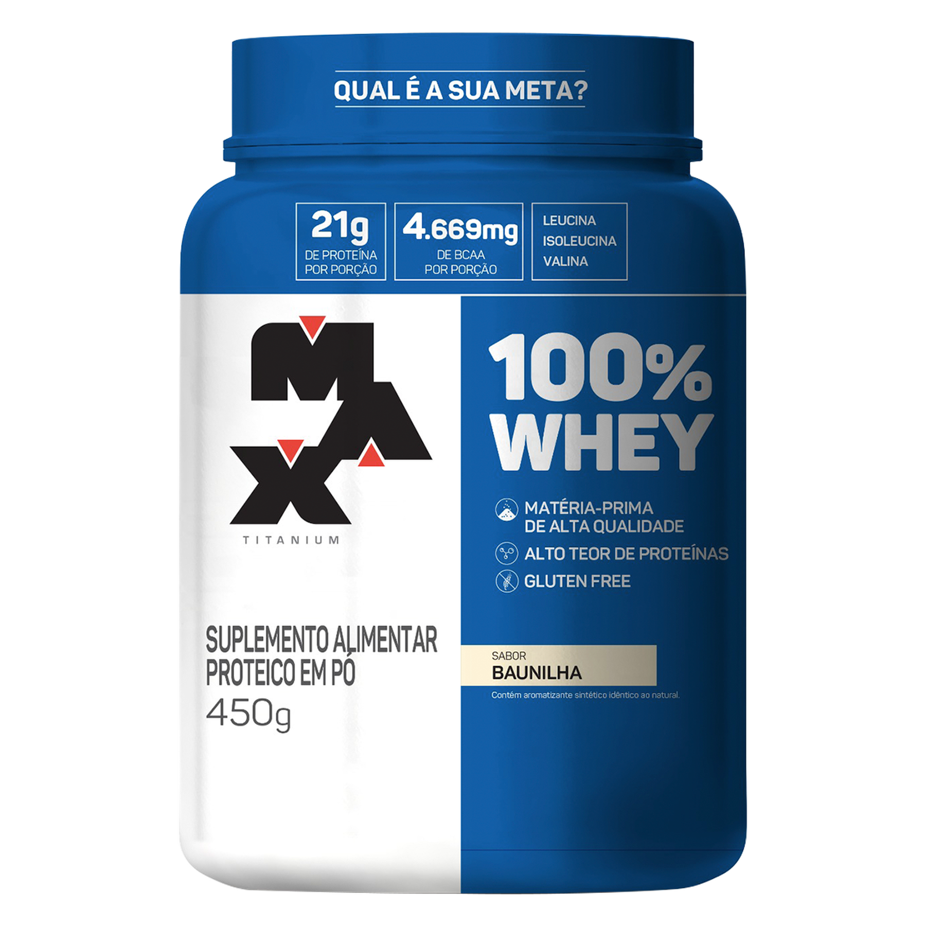 Suplemento Alimentar em P&oacute; 100% Whey Baunilha Max Titanium Pote 450g