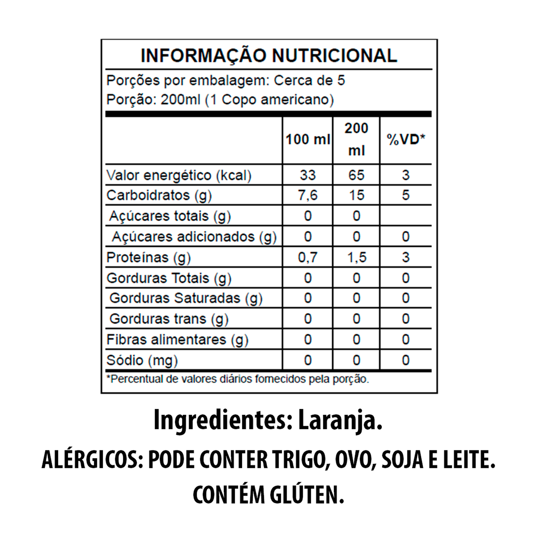 Suco Natural de Laranja Garrafa 1l