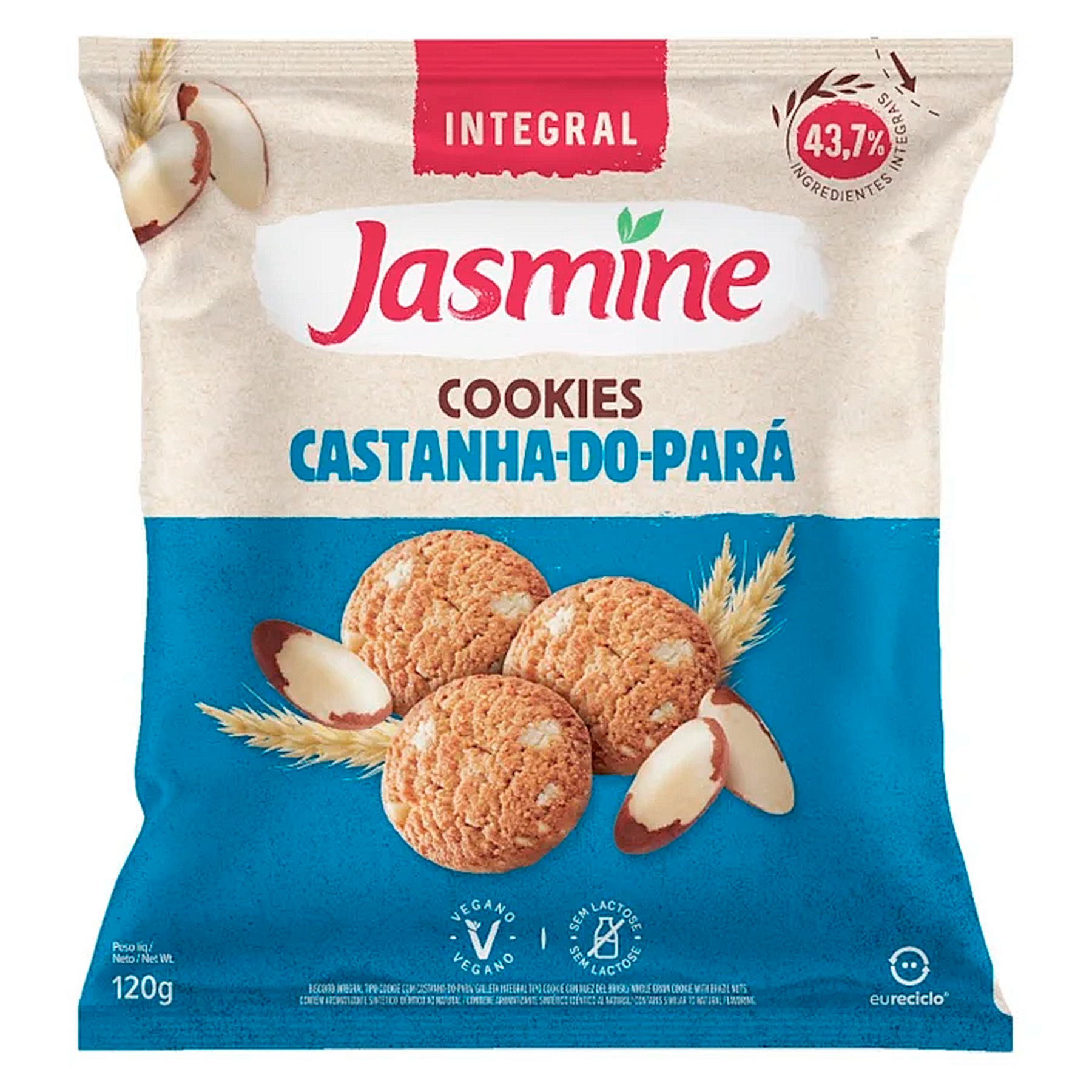 Biscoito Cookie Castanha do Par&aacute; Integral Jasmine Pacote 120g