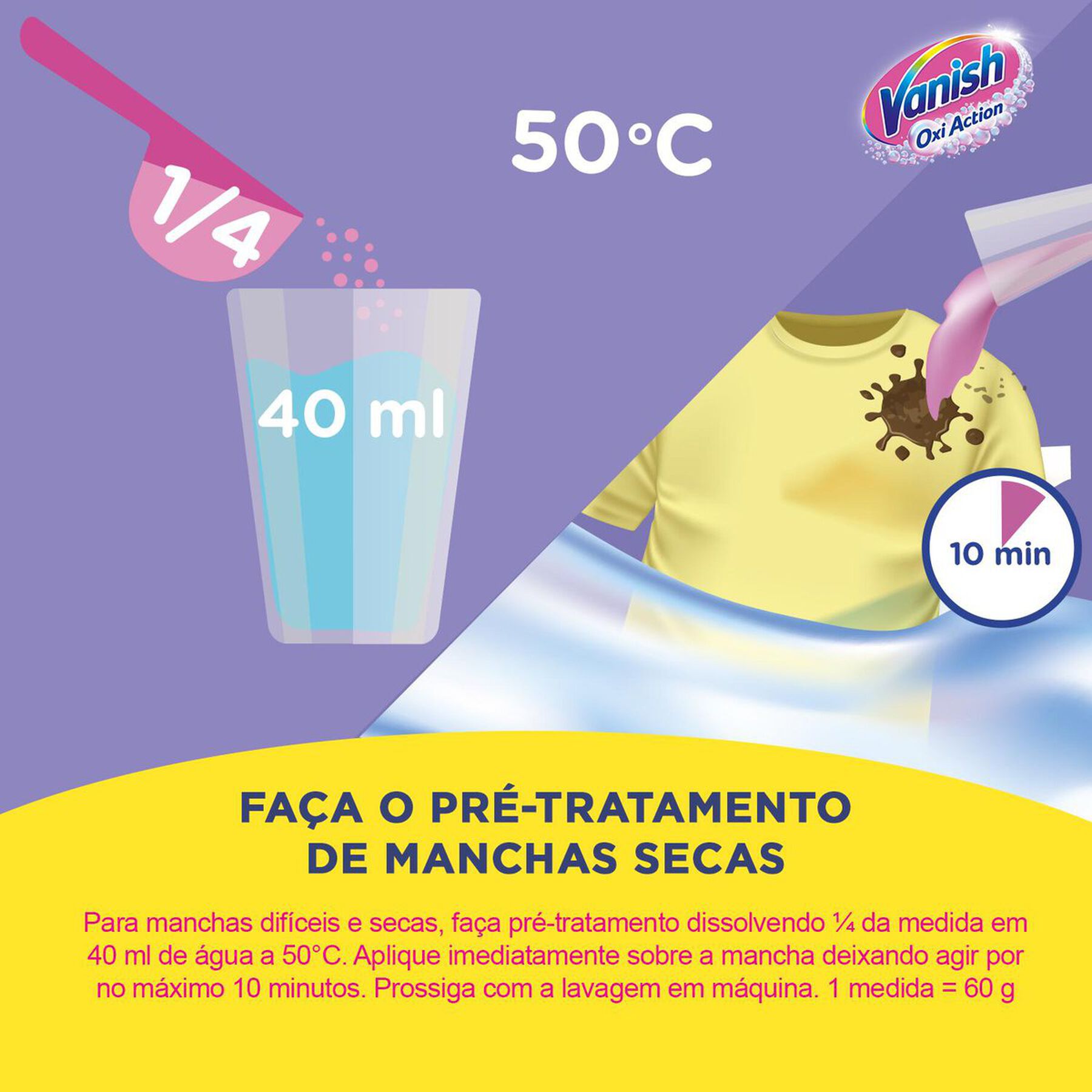 Tira Manchas em Pó Roupas Coloridas Oxi Action Vanish Pacote 240g - Embalagem Refil Econômico