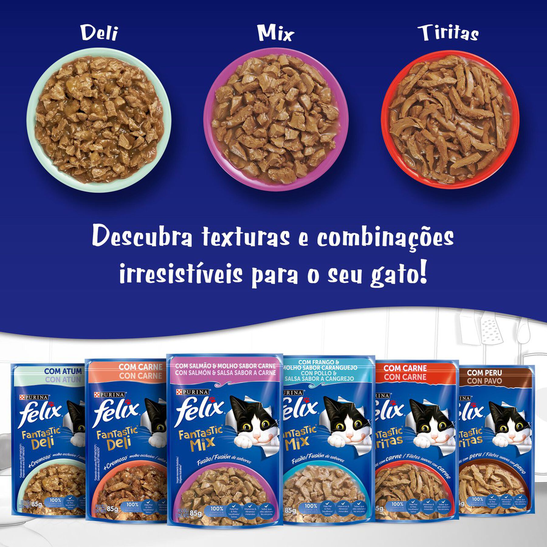 Alimento para Gatos Adultos Frango e Caranguejo Purina Felix Fantastic Mix Sach&ecirc; 85g