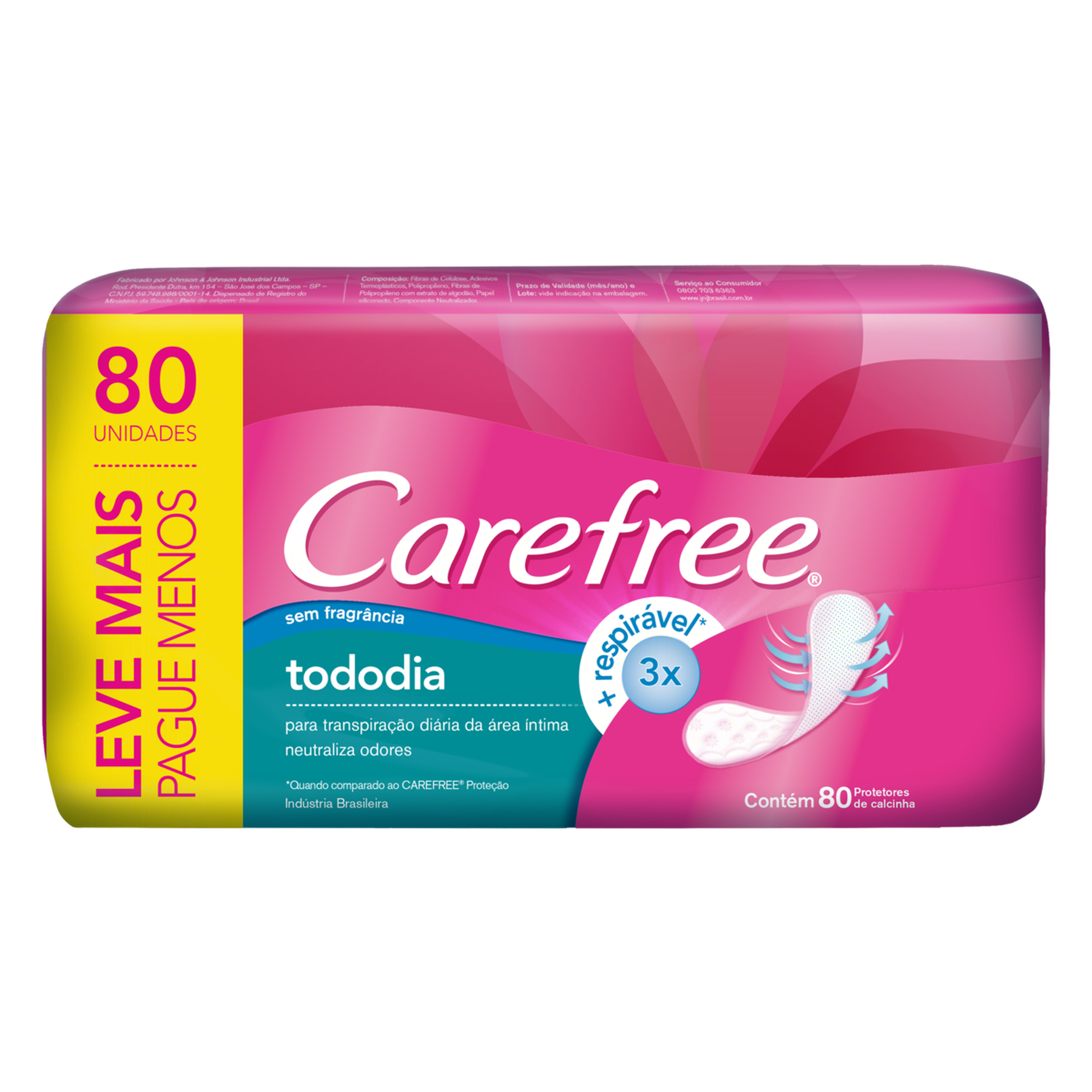 Protetor Diário sem Abas sem Fragrância Carefree TodoDia Pacote 80 Unidades Leve Mais Pague Menos