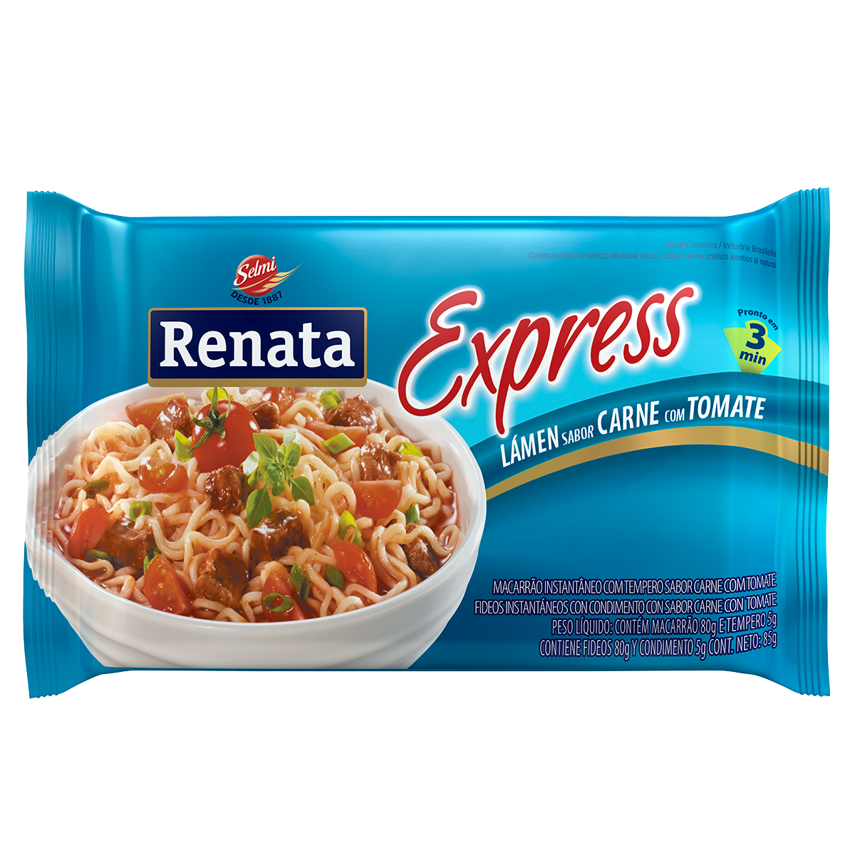 Macarr&atilde;o Instant&acirc;neo L&aacute;men Carne com Tomate Renata Express Pacote 85g