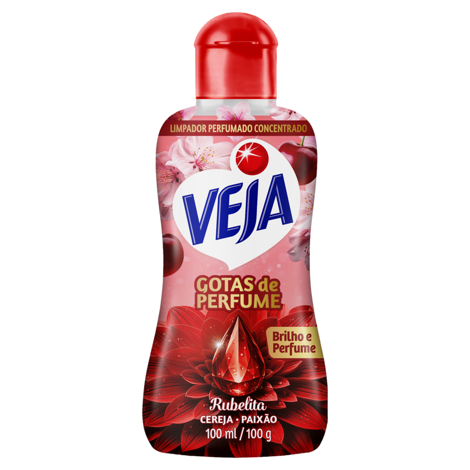 Limpador Perfumado Concentrado Cereja Rubelita Gotas de Perfume Veja Frasco 100ml