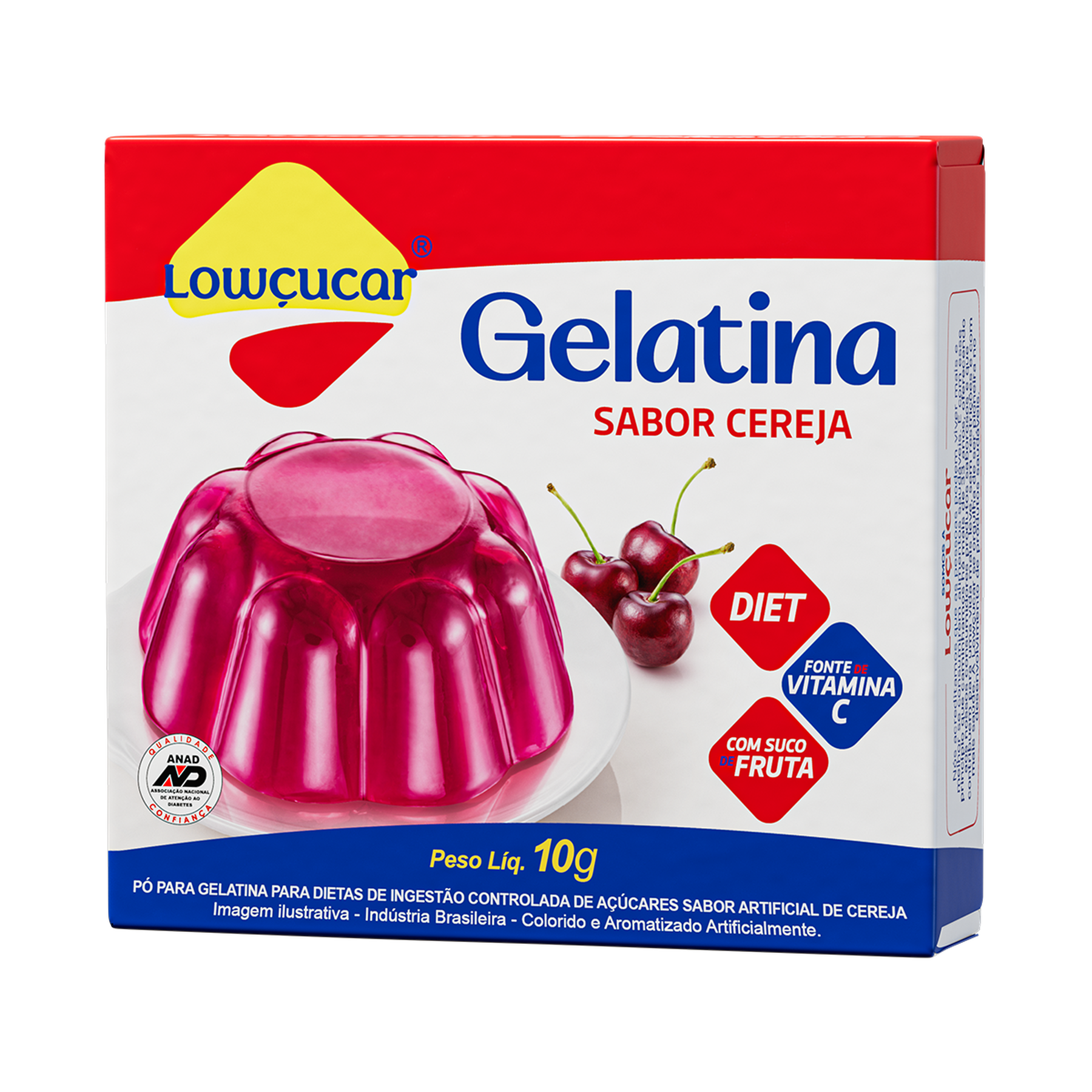 Gelatina em Pó Cereja Zero Açúcar Lowçucar Caixa 10g