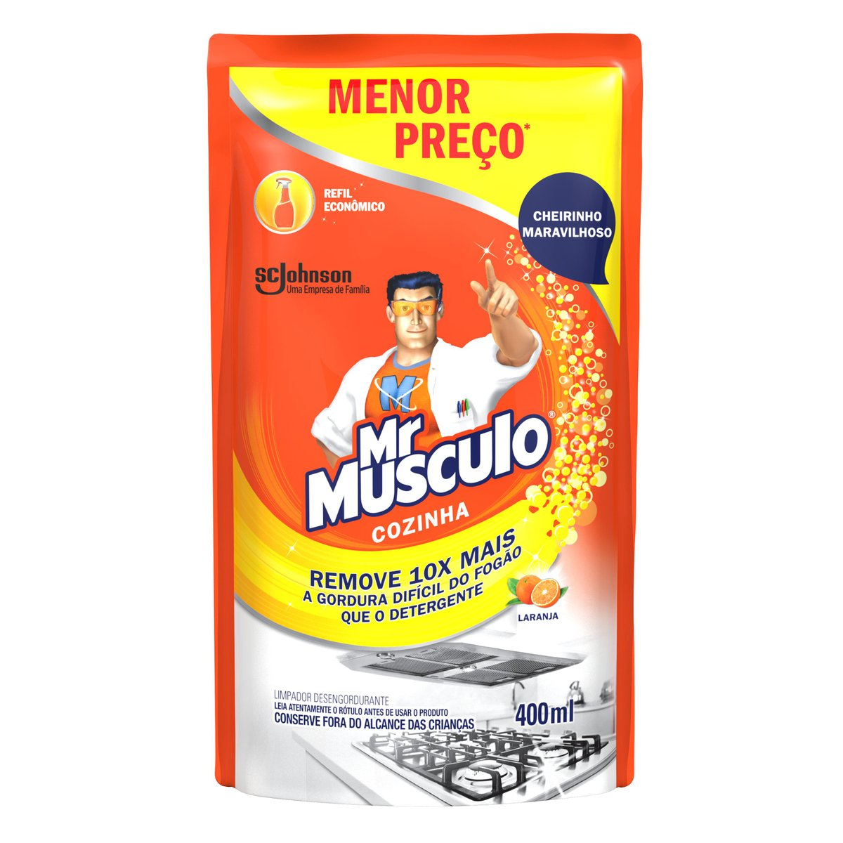 Limpador Desengordurante Cozinha Laranja Mr M&uacute;sculo Sach&ecirc; 400ml - Embalagem Menor Pre&ccedil;o