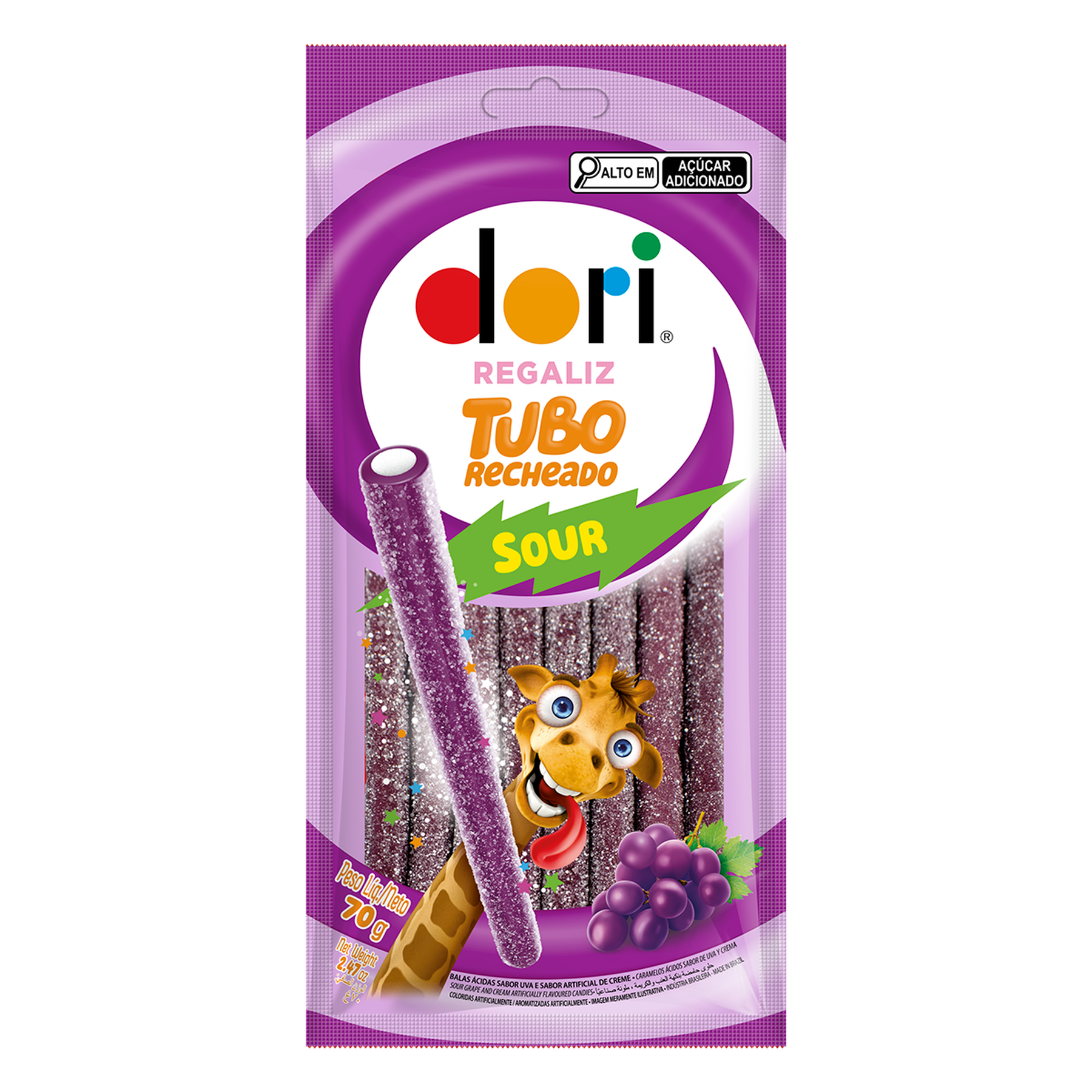 Bala Regaliz Tubo Recheado de Uva &Aacute;cido Dori 70g