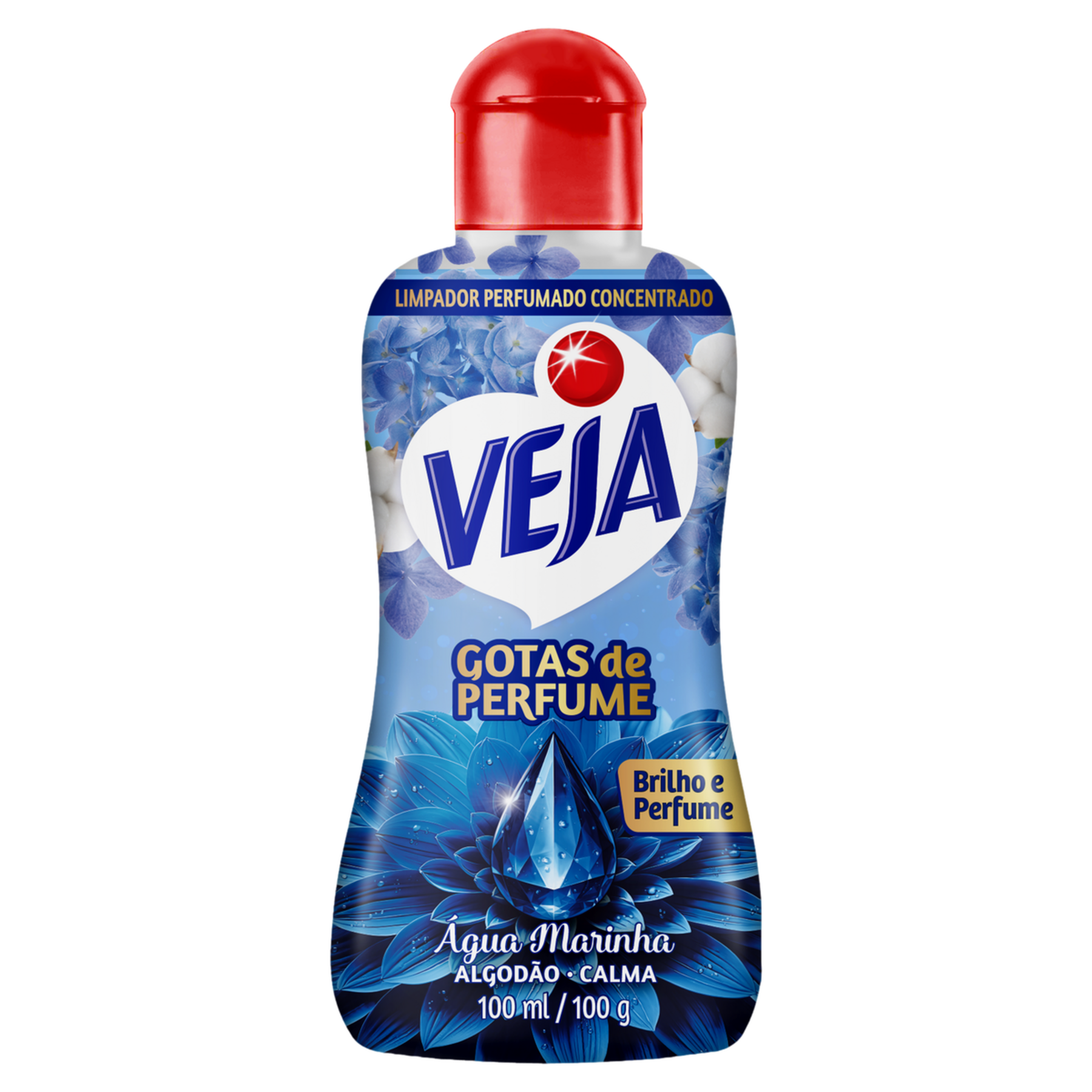 Limpador Perfumado Concentrado Algod&atilde;o &Aacute;gua Marinha Gotas de Perfume Veja Frasco 100ml
