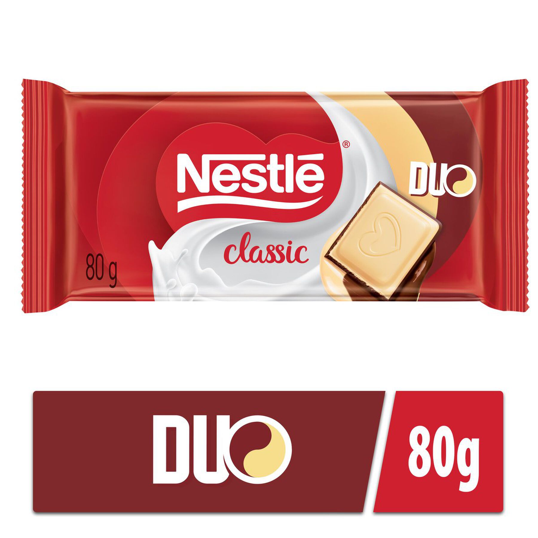 Barra de Chocolate ao Leite e Branco Duo Classic Nestlé Pacote 80g