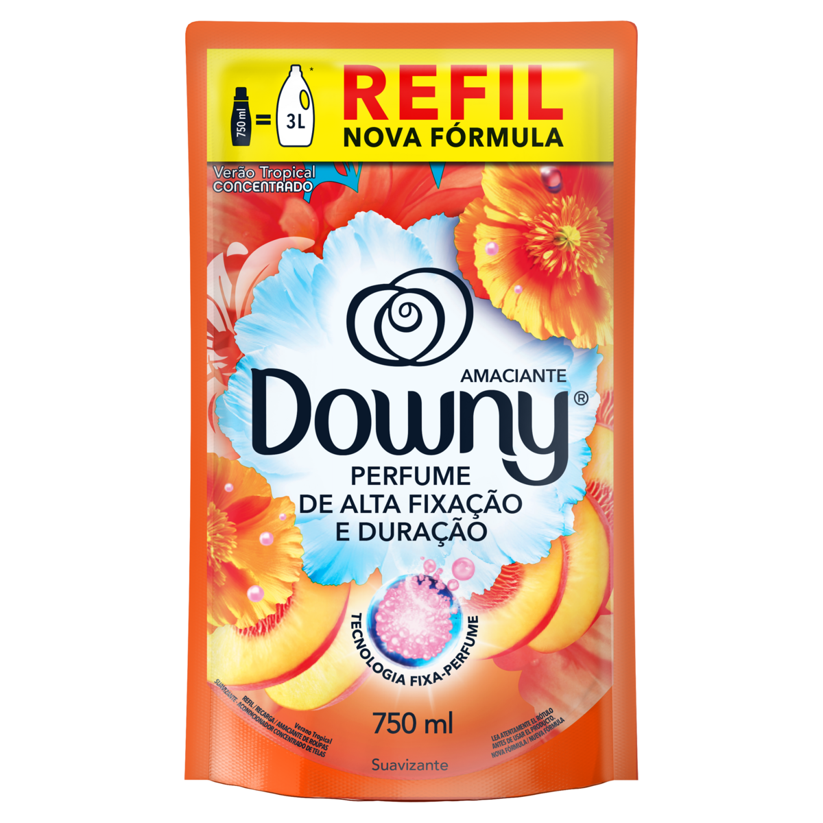 Amaciante de Roupa Concentrado Ver&atilde;o Tropical Downy Sach&ecirc; 750ml Refil
