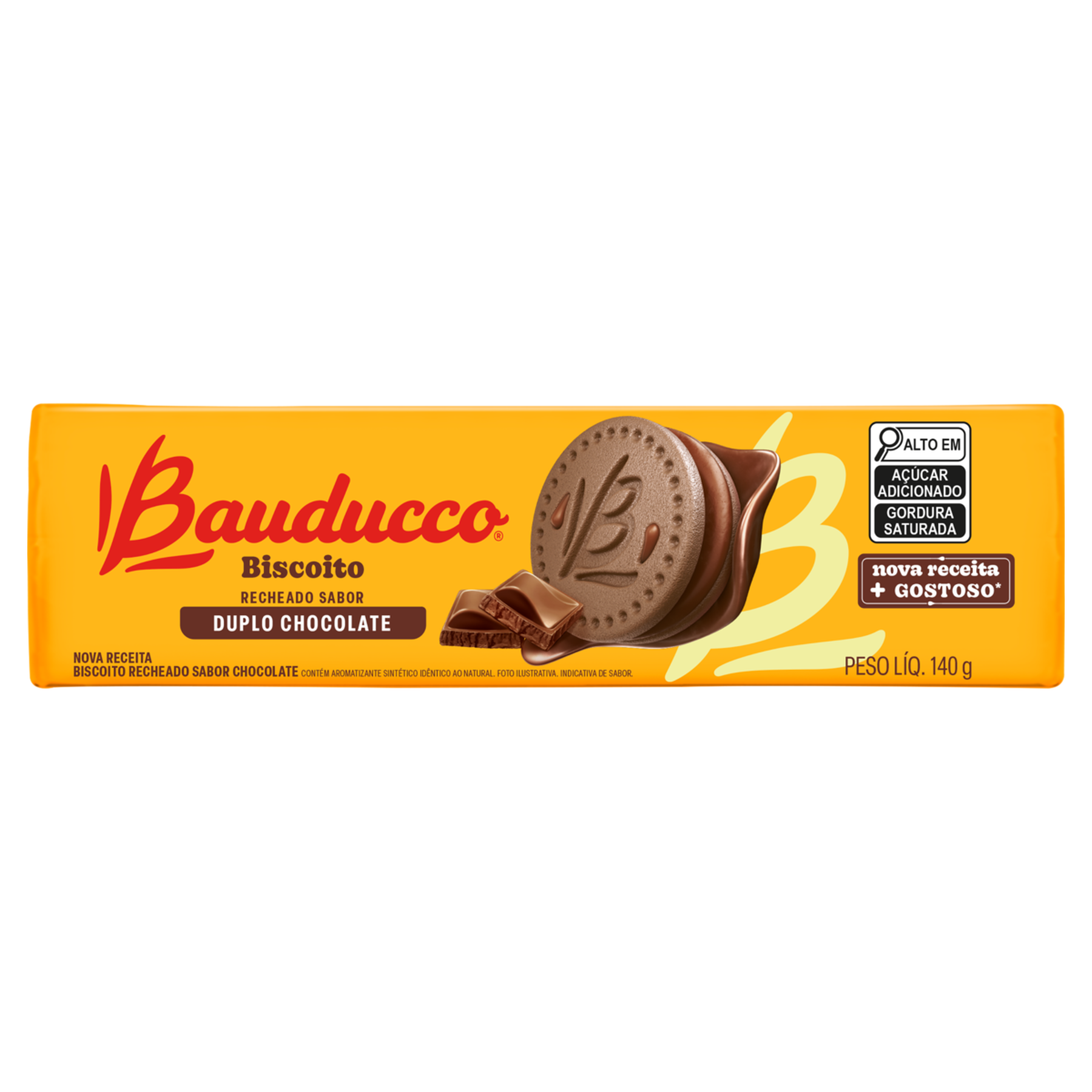 Biscoito Recheio Duplo Chocolate Bauducco Recheados Pacote 140g