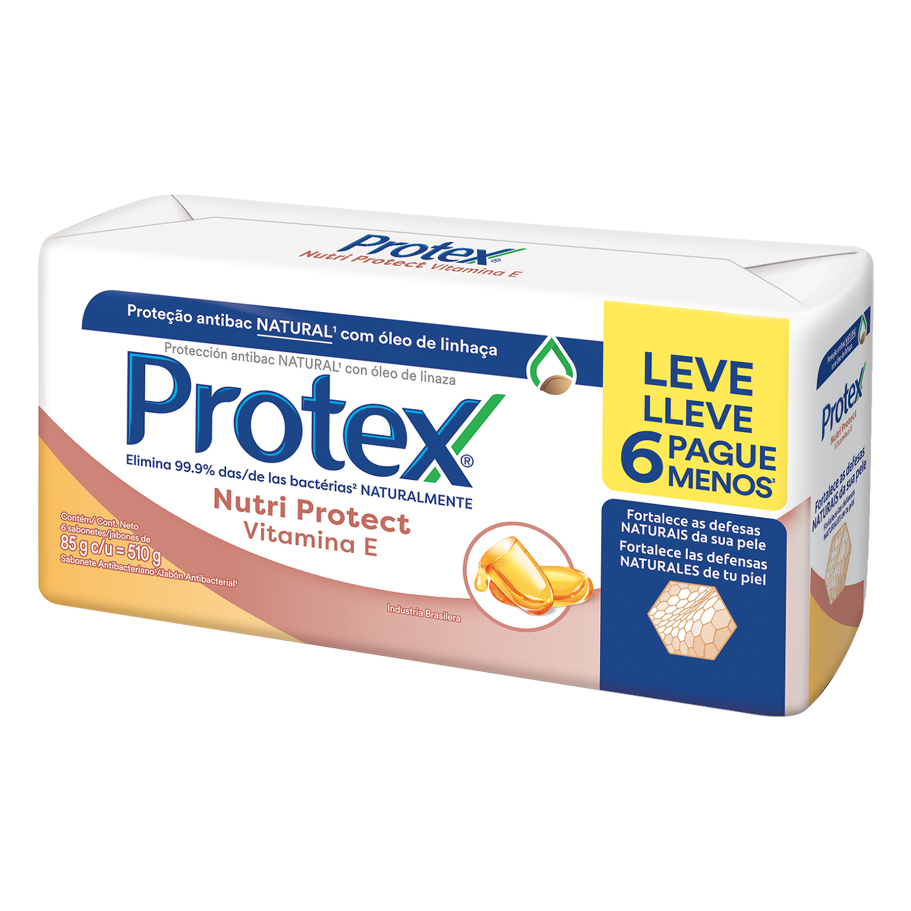 Sabonete em Barra Antibacteriano Nutri Protect Vitamina E Protex 6x85g - Embalagem Leve 6 Pague Menos