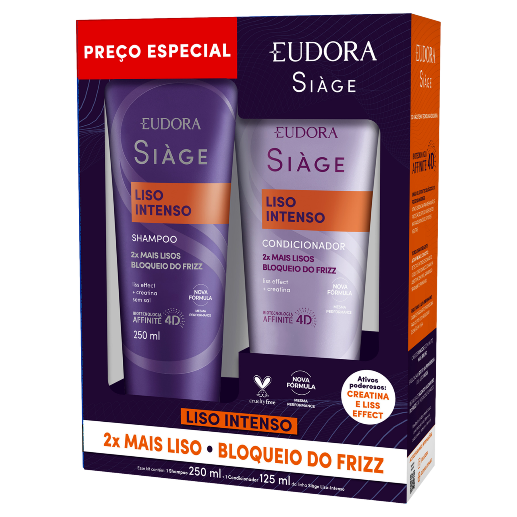 Kit Shampoo 250ml + Condicionador 125ml  Si&agrave;ge Liso Intenso Eudora