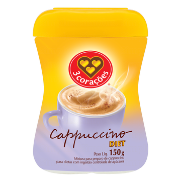Cappuccino Solúvel Diet 3 Corações Pote 150g