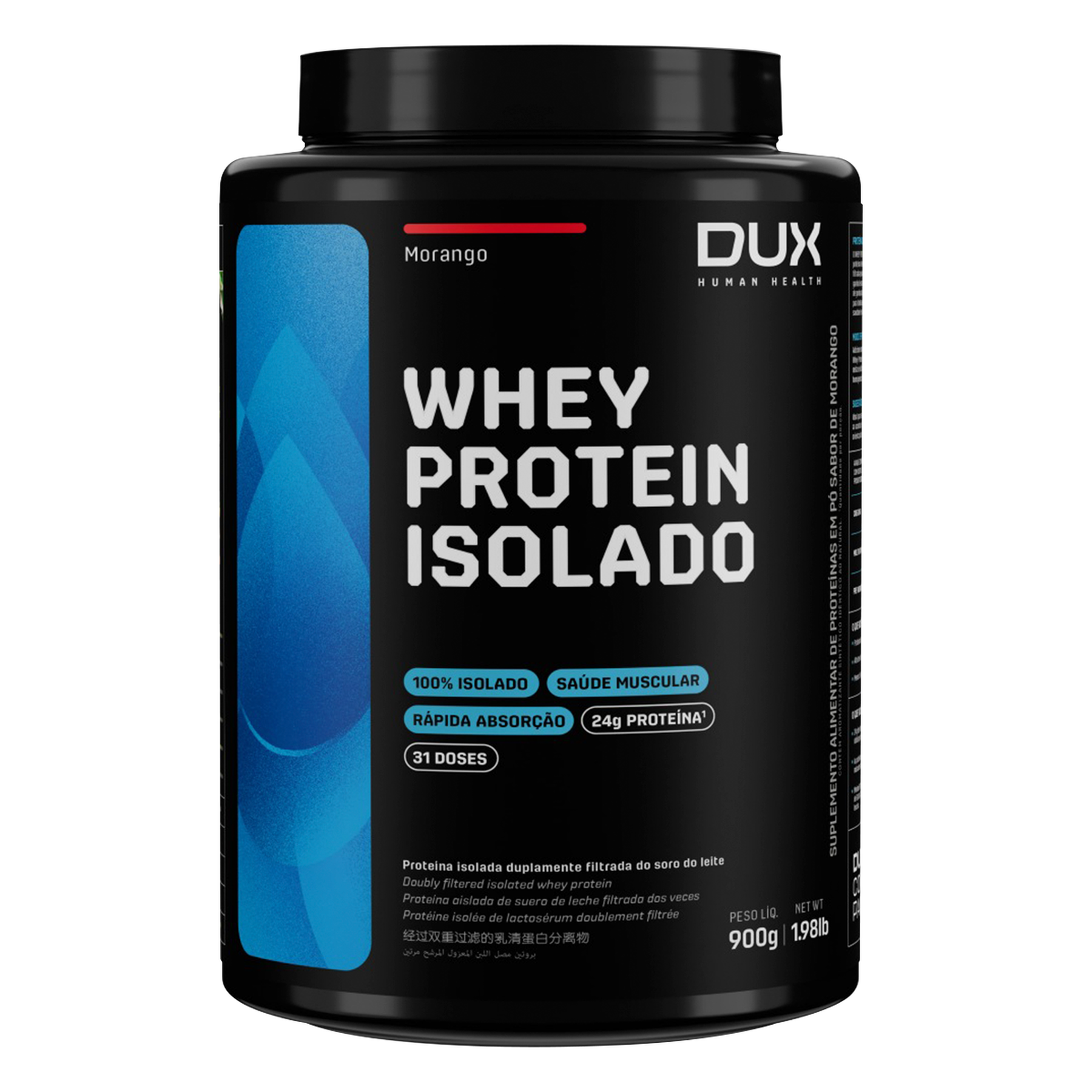 Whey Protein Isolado Morango Dux Human Health Pote 900g